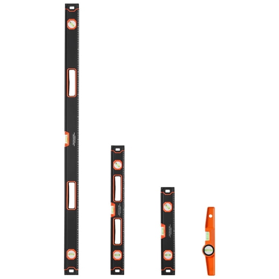 4-Piece Spirit Level Set 48/24/16/10-Inch with 45/90/180-Degree Vials, Aluminum Shockproof Tool, 10-Inch Only