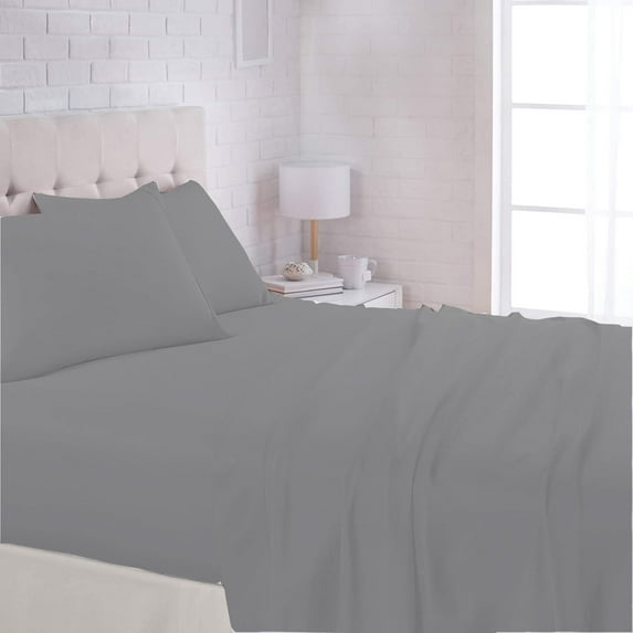 4 Piece Split Head Flex Size Sheet Set for Adjustable Bed - 100% Cotton 400 Thread Count Sheet Set - Dark Grey Solid