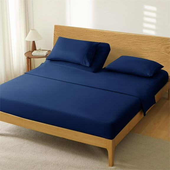 4 Piece Split Head King Sheets Sets for Adjustable Bed Sheet, Flex Head Split Top King Sheets Navy Blue Sheet Set - 1800 Thread Count Bedding Set with 14-16 Inch Deep Pockets