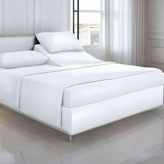 4 Piece Split Head Queen Sheets Sets for Sleep Number Adjustable Beds - 800 TC 100% Cotton Split Top Queen Sheets 28" Flex Head, Fits 15" Deep Mattress - White Solid