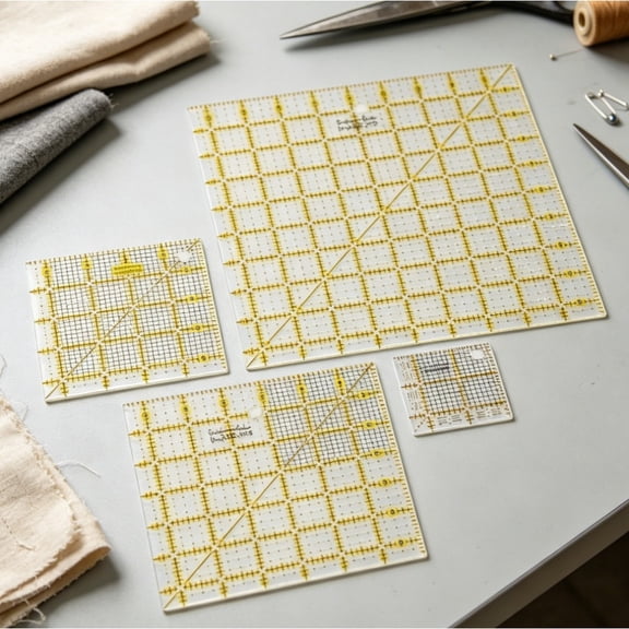 4-Piece Square Acrylic Quilting Rulers Set, Multi-Size Clear Fabric Cutting Grids with 45-Degree Diagonal Lines for Sewing, Patchwork and DIY Crafts (2.5", 4.5", 6.5", 9.5")