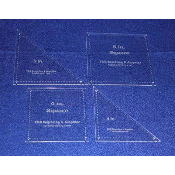 4 Piece Square & Triangle Set 4" & 5" -- " Clear Acrylic - Quilt Templates- 1/8