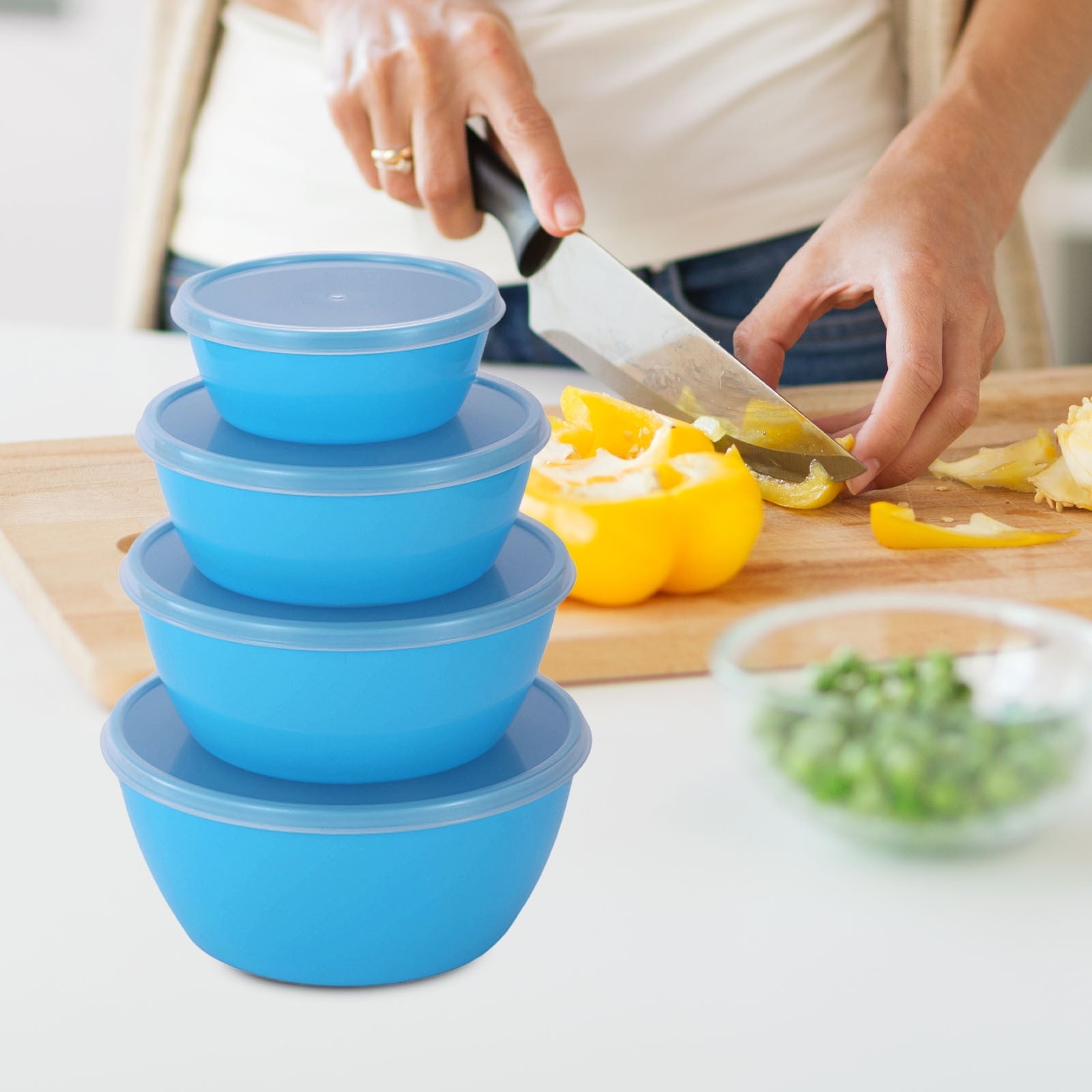 Stackable Plastic Bowl Set with Airtight Lids - Round Food Storage ...