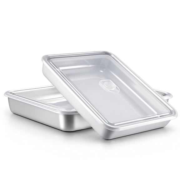 Vesteel Baking Pan With Lid Set of 2, Stainless Steel Lasagna Pan with Cover, Rectangular Toaster Oven Pan for Cake Brownies Casseroles, 2 Inch Deep Side & Dishwasher Safe, 12.4” X 9.7”