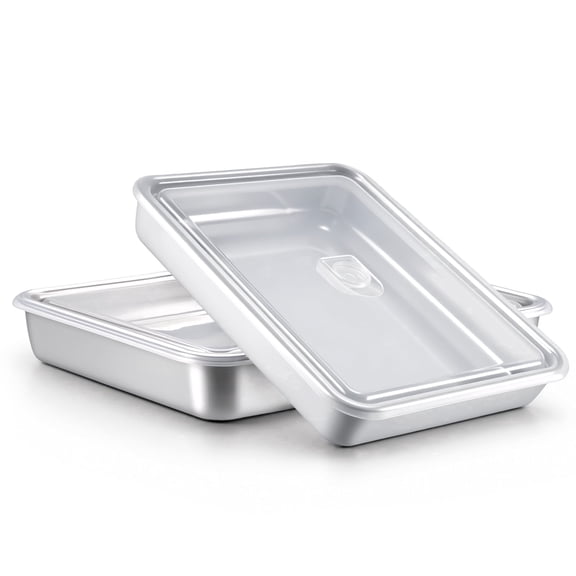 Vesteel Baking Pan With Lid Set of 2, Stainless Steel Lasagna Pan with Cover, Rectangular Toaster Oven Pan for Cake Brownies Casseroles, 2 Inch Deep Side & Dishwasher Safe, 12.4” X 9.7”