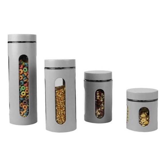Home Basics 4 Piece Essence Collection Stainless Steel Canister Set, Grey