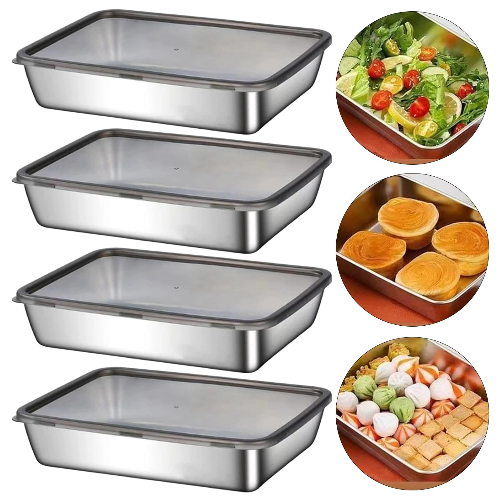 4-Piece Stainless Steel Containers with Lids,10X8X3 Inch Leakproof ...