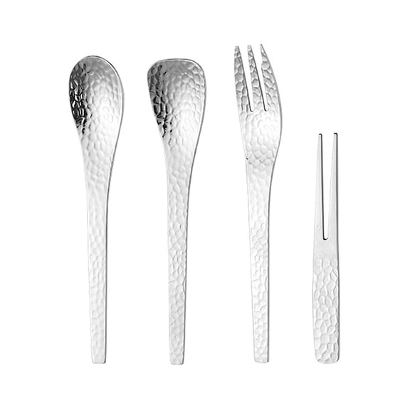 4-Piece Stainless Steel Cutlery Set | Hammered Design | Includes Coffee Stirrer, Teaspoon, Spoon & Dessert Fork | Dishwasher Safe