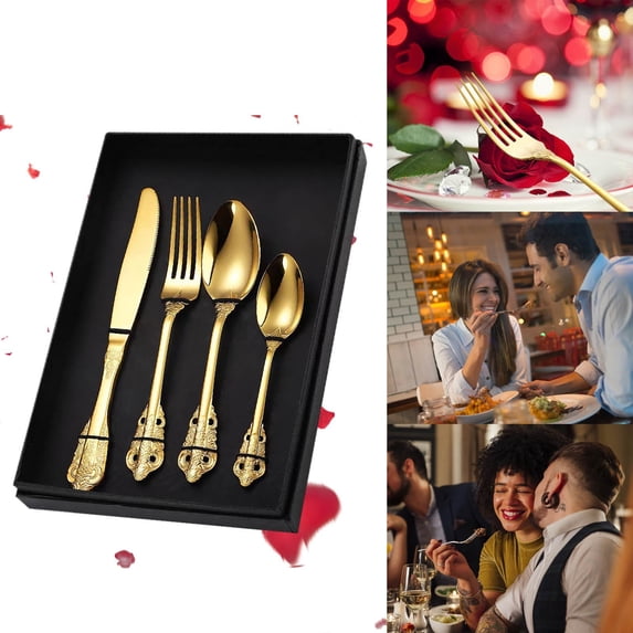 4-Piece Stainless Steel Cutlery Set | Knife, Fork, Dinner Spoon & Teaspoon | Mirror Polished Silverware for Home, Restaurant & Party Use