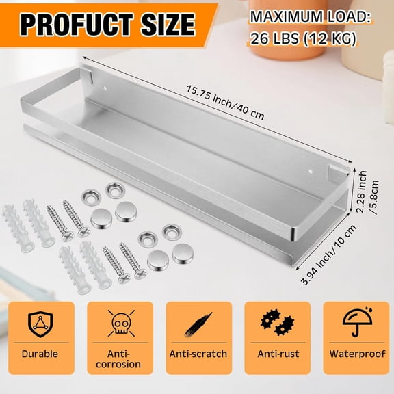 4-Piece Stainless Steel Floating Shower Shelves Wall Mounted Caddy Organizer for Bathroom Kitchen Silver