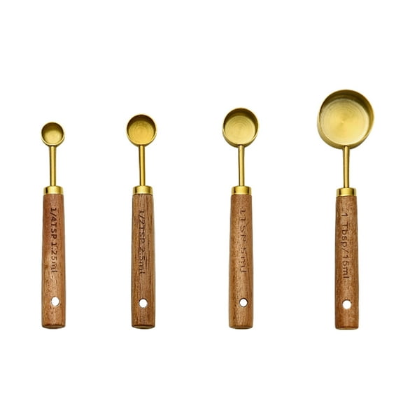 Stainless Steel Measuring Spoons Set - Metal Measuring Tools with Wooden Handles - Measurements for Dry & Liquid Ingredients - Essential Baking & Cooking Supplies