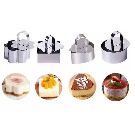 4-Piece Stainless Steel Mousse Ring Set with Pusher  Versatile Baking & Pastry Molds for Fondant, Cheesecakes & Desserts TIKA