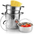 thumbnail image 1 of 4-Piece Stainless Steel Pasta Cooker Steamer Multipots, 12 Quart, Silver, 1 of 8
