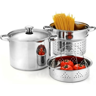 4-Piece Stainless Steel Pasta Pot Steamer Multi-Purpose Pot, 12-Quart, Silver