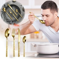 4-Piece Stainless Steel Silverware Set | Wood Grain Stone Pattern Handle Knife Fork & Spoons | Western Dining Utensils for Home & Restaurant Use