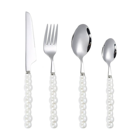 4-Piece Stainless Steel Tableware Set with Ergonomic Handles, Includes Dessert Spoon, Fork, Steak Knife, and Tea Spoon, Modern Flatware