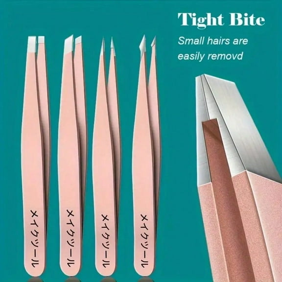 4-Piece Stainless Steel Tweezers Set - Professional Precision Slanted Tip Tweezers For Eyebrow, Facial Hair, And Blackhead Removal - Neutral Blackhead Extractor For Residue-Free, Precise Cleansing