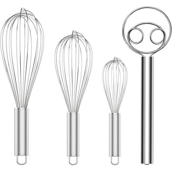 4 Piece Stainless Steel Whisk Danish Dough Mixer Set Professional Baking Cooking Tool