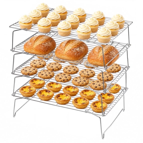 Vesteel 4-Tier Stainless Steel Cooling Racks, Stackable Baking Cooking Racks for Bread Cookie Cakes, Wire Racks with Folding Legs, Oven & Dishwasher Safe, 16.5’’ x 11.4’’