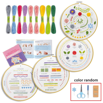 4-Piece Starter Embroidery Kit for Beginners and Teens with Simple Patterns, Learn 29 Stitches with Hand Embroidery Kit