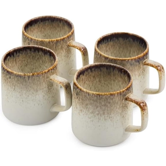 4-Piece Stoneware Rainwater Mug Set with Reactive Glaze, 13 oz, Microwave, Dishwasher & Oven Safe, Rustic Modern Design