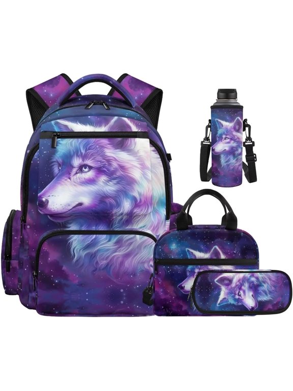 4-Piece Street Art Backpack Bundle - 17" Large Capacity Backpack with Crossbody bag, Mini Organizer Pouch & Water Vessel, Heavy Duty Water-Resistant Daypack for Travel & Outdoor and school. Age6+