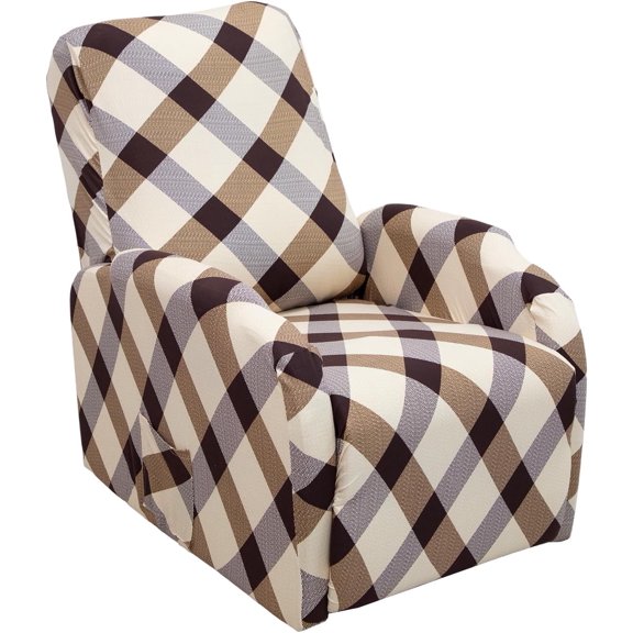 4-Piece Stretch Recliner Slipcovers for Small Chairs - Printed Fabric, Non-Slip, Pet Protective Storage Pocket
