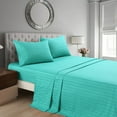 thumbnail image 1 of 4-Piece Stripe Aqua Blue Polyester Bed Sheet Set, Queen –18 inch Deep Pocket, 1 of 5