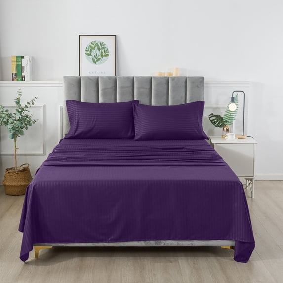 4 Piece Stripe Sheet Set Extra Deep Pocket Bed Sheet Set with Pillowcase, Super and Ultra Deep Sheets For Deep Pockets Mattress, Fits Easily