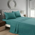 thumbnail image 1 of 4-Piece Stripe Teal Polyester Bed Sheet Set, Queen –18 inch Deep Pocket, 1 of 5