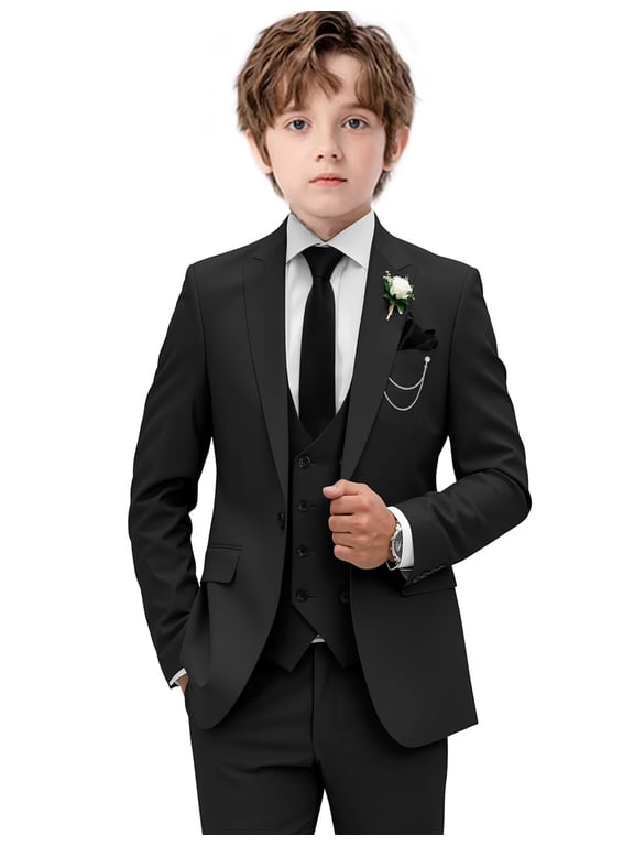 4 Piece Suit for Boy Slim Fit Suits Formal Wedding Suit Prom Dress Suits for Boy Black