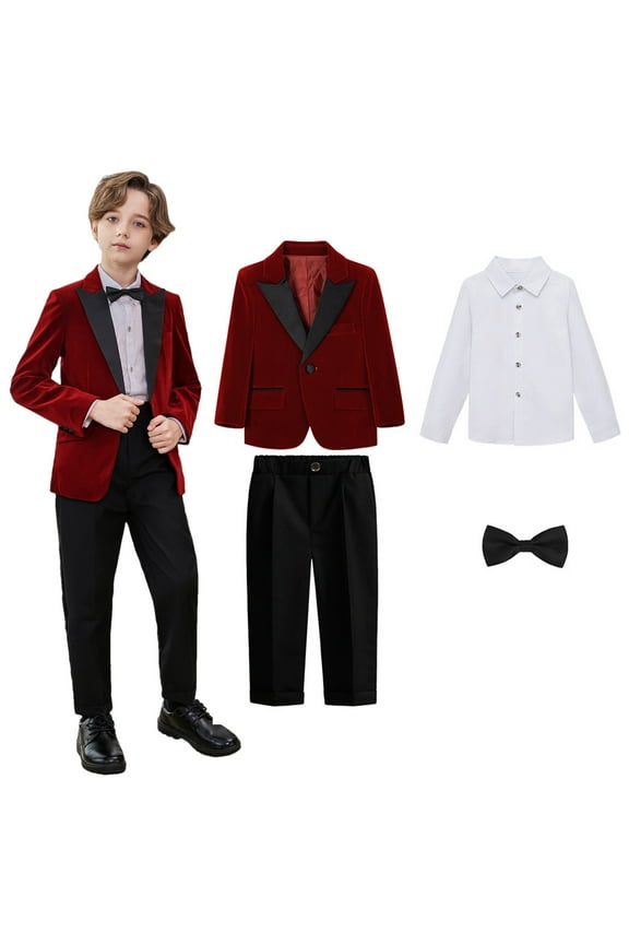 4 Piece Suits for Boys Formal Slim Fit Suit Set Wedding Ring Bearer Outfits Kids Tuxedo Suit First Communion Outfits