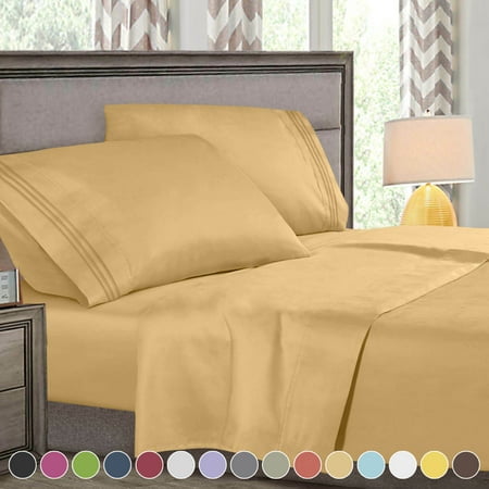 4 Piece Super Deluxe Deep Pocket Bed Sheet Set 1800 Count Hotel Quality Sheet Queen Size Gold Colour