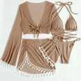 thumbnail image 1 of 4 Piece Swimsuits for Women Micro Bikini Sets with Long Sleeve Cover-Ups Boho Fringe Tassel Bathing Suits, 1 of 5