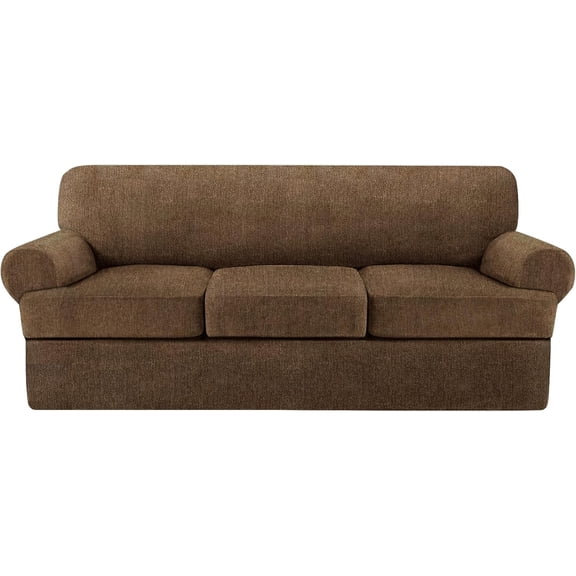 4 Piece T Cushion Sofa Slipcovers Stretch Couch Cover Furniture Covers with 3 Individual T Cushion Covers, Machine Washable for Living Room (Chocolate, 3 Cushions)