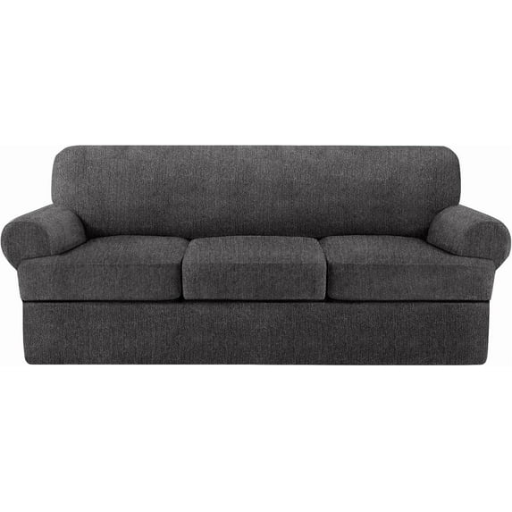 4 Piece T Cushion Sofa Slipcovers Stretch Couch Cover Furniture Covers with 3 Individual T Cushion Covers, Machine Washable for Living Room (Dark Gray, 3 Cushions)