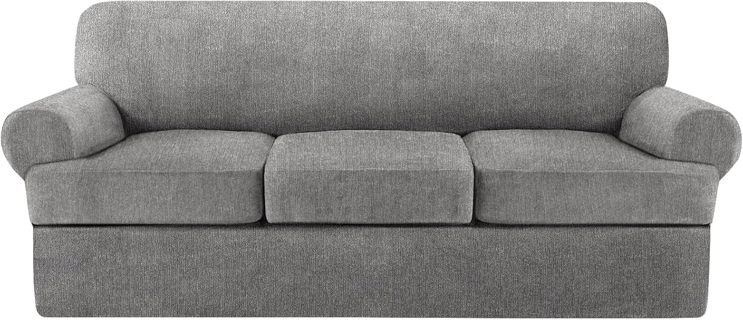 4 Piece T Cushion Sofa Slipcovers Stretch Couch Cover Furniture Covers with 3 Individual T Cushion Covers, Machine Washable for Living Room (Light Gray, 3 Cushions)