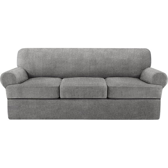4 Piece T Cushion Sofa Slipcovers Stretch Couch Cover Furniture Covers with 3 Individual T Cushion Covers, Machine Washable for Living Room (Light Gray, 3 Cushions)