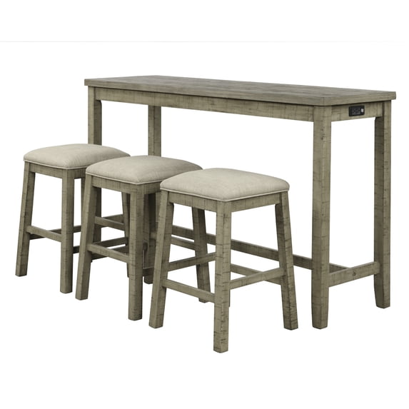 4 Piece Table Chair Set Built-in USB Port and 2 Drawers, Rectangular Table with 3 Square Upholstered Stools