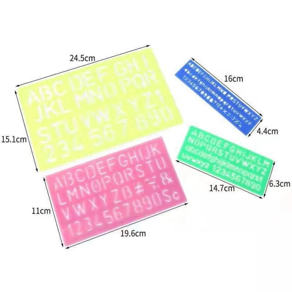 4-Piece Template Set, Letter Templates, Plastic Number Templates, Various Size Templates, Children'S Painting Templates, Painting Learning Diy (Various Colors)