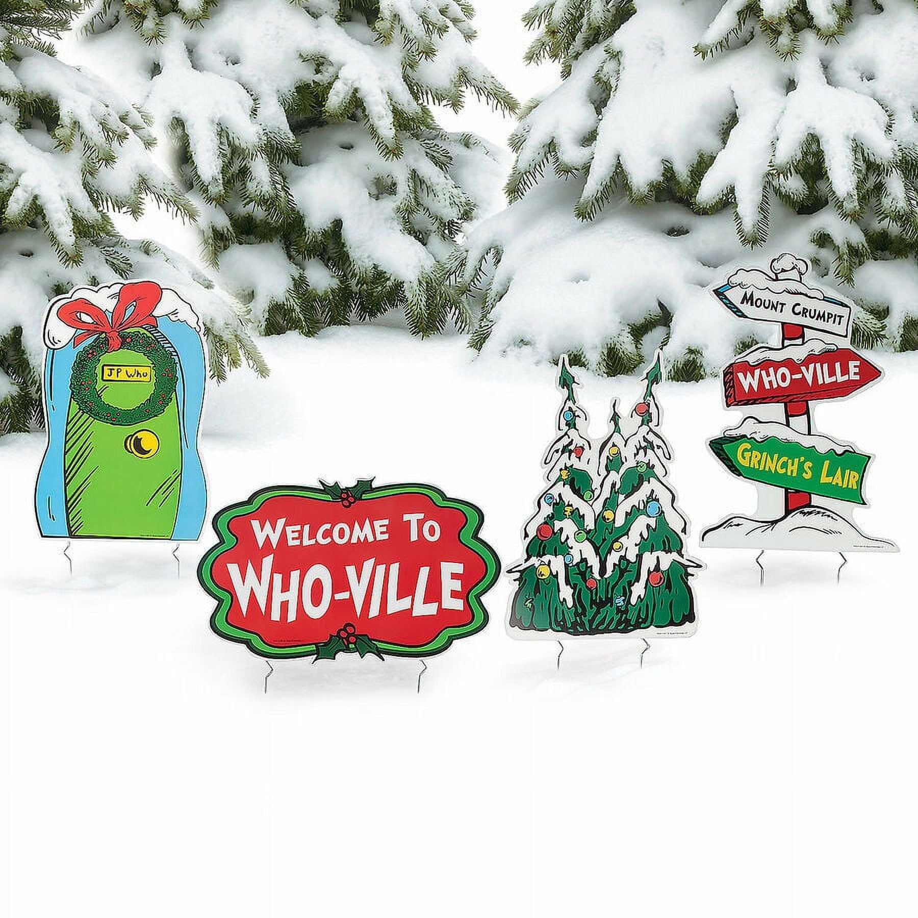4-Piece The Grinch Who-Ville Christmas Yard Sign Set, Christmas Party Decor