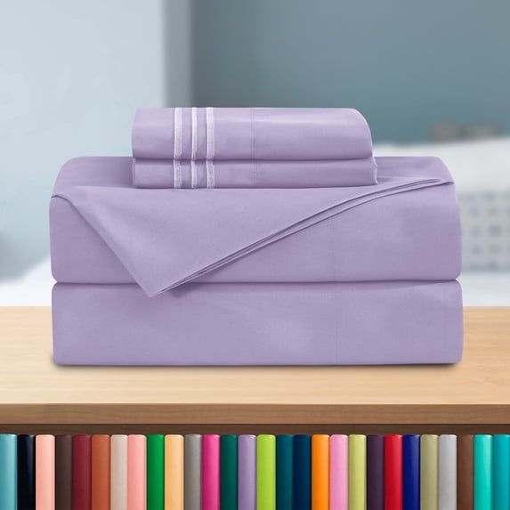 Elegant Comfort 4-Piece Microfiber Bed Sheet Set, King, Lilac - Deep Pocket