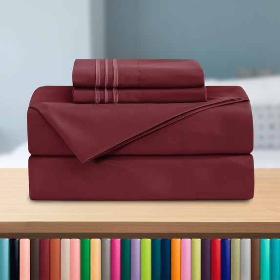 4 Piece Thin Breathable Sheet Set - 1500 Series, Queen, Burgundy