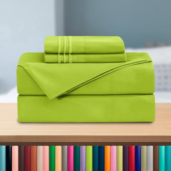 Elegant Comfort 4-Piece Microfiber Bed Sheet Set, Queen, Lime - Deep Pocket