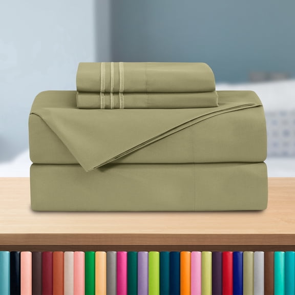 Elegant Comfort 4-Piece Microfiber Bed Sheet Set, Queen, Sage Green - Deep Pocket