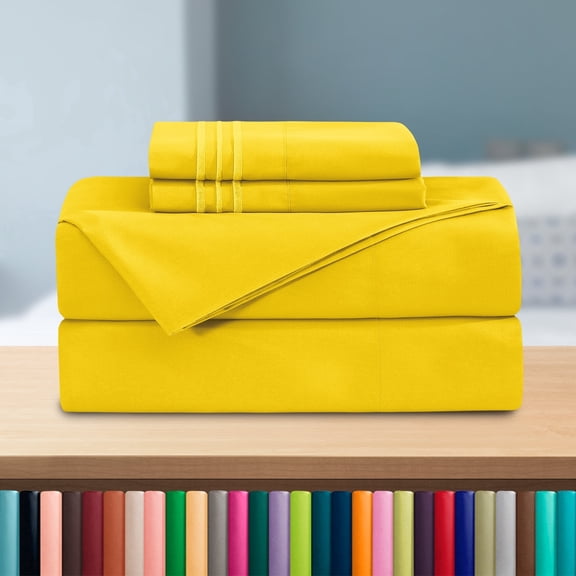Elegant Comfort 4-Piece Microfiber Bed Sheet Set, Queen, Yellow - Deep Pocket