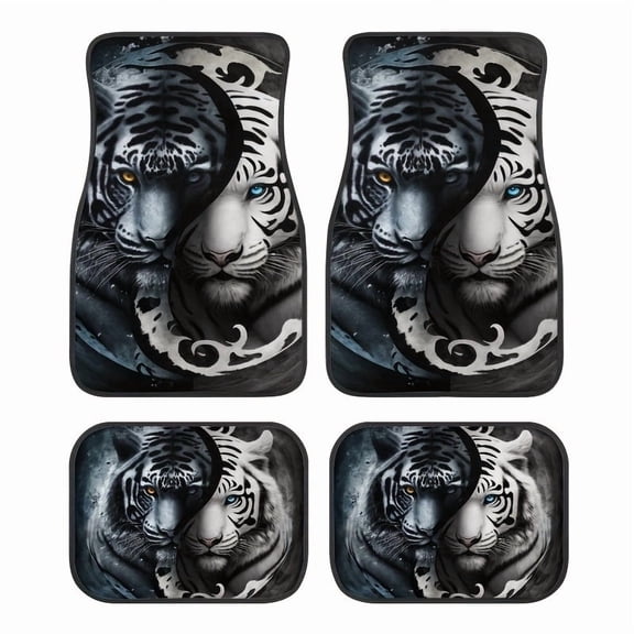 4-Piece Tiger Pattern Car Floor Mats, Universal Fit Auto Floor Liners for Cars Trucks Suvs, Anti-Slip All-Weather Interior Protection, Easy Clean Set