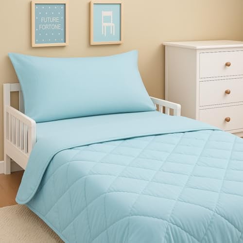 4-Piece Toddler Bedding Set – Soft Microfiber Crib Bedding for Boys & Girls, Includes Comforter, Fitted Sheet, Flat Sheet & Envelope Pillowcase – Breathable, Wrinkle Resistant