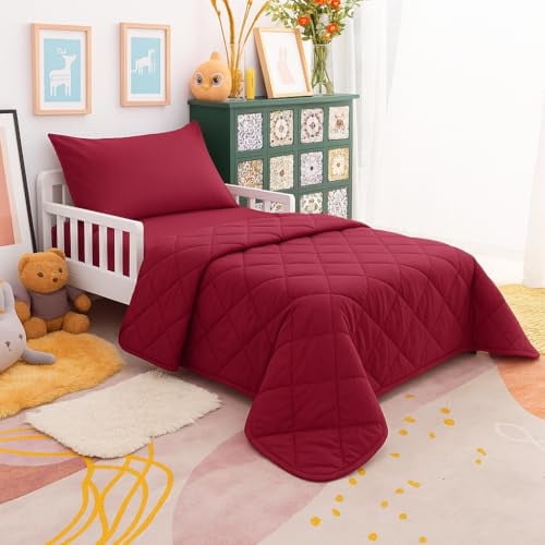 4-Piece Toddler Bedding Set – Soft Microfiber Crib Bedding for Boys & Girls, Includes Comforter, Fitted Sheet, Flat Sheet & Envelope Pillowcase – Breathable, Wrinkle Resistant