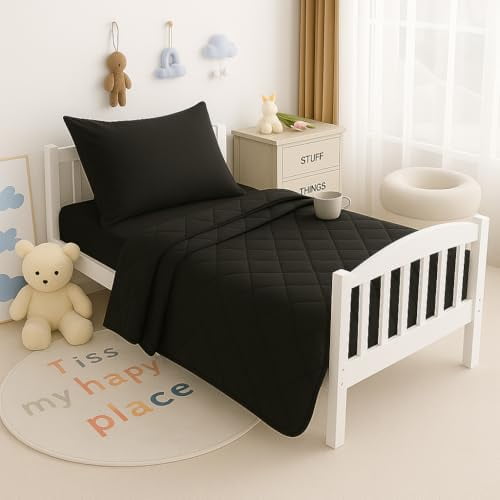 4-Piece Toddler Bedding Set – Soft Microfiber Crib Bedding for Boys & Girls, Includes Comforter, Fitted Sheet, Flat Sheet & Envelope Pillowcase – Breathable, Wrinkle Resistant